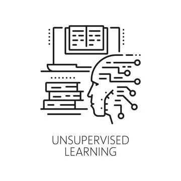 Machine unsupervised learning thin line icon イラスト素材