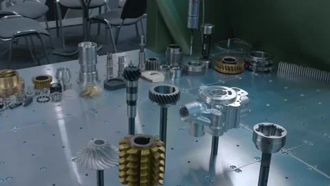 Machine uses a measuring probe to meter the exact dimensions of the part Stock Footage 333323389