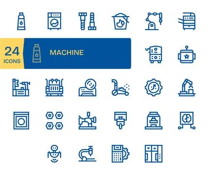 Machine Vector Graphics Pack including 24 Bold Line High Resolution Display.. Stock Illustration