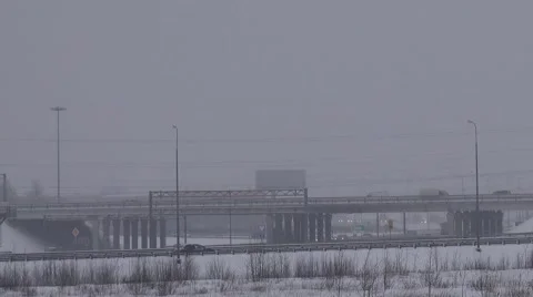 Machine on viaduct. Winter road. Stock Footage 59828396