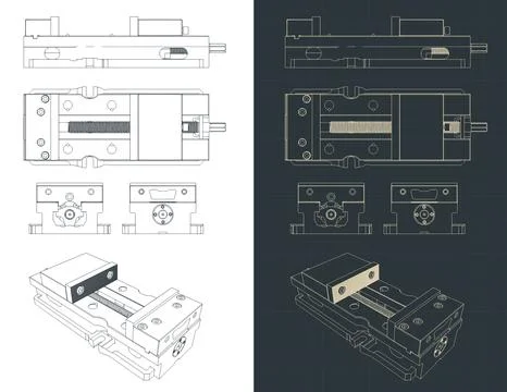 Machine vice blueprints Stock Illustration