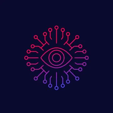 Machine vision, AI concept, linear icon Stock Illustration