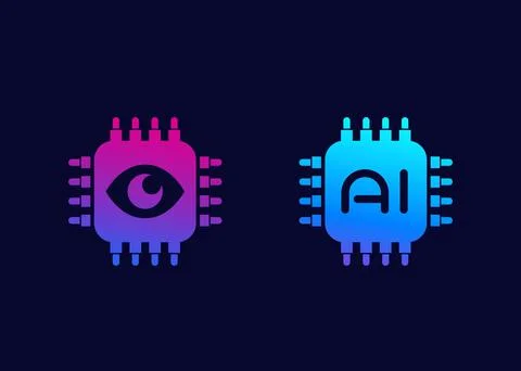 Machine vision and AI chipset icons Stock Illustration