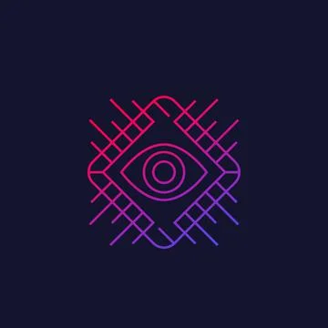 Machine vision chipset, vector linear icon Stock Illustration