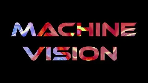 Machine Vision text on black background. Multicolored glossy technological .. Stock Illustration