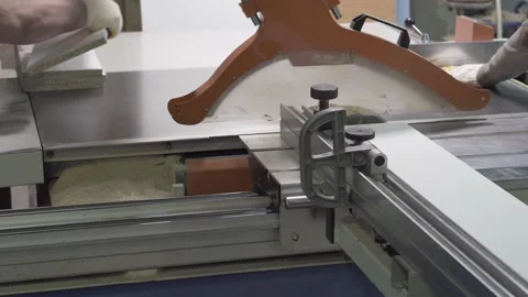 A machine which saws wood, particle board and fiberboard. Stock Footage 145991743