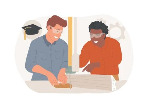 Machine woodworking isolated cartoon vector illustrations. Stock Illustration