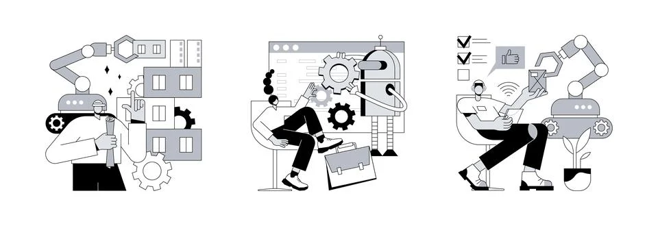 Machine work abstract concept vector illustrations. Stock Illustration