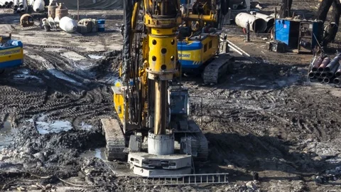 Machine work on installing bored piles time lapse Stock Footage 74214446