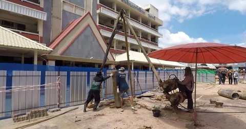 Machine work on installing bored piles Stock Footage 91877811