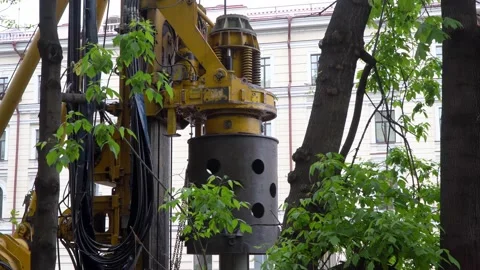 Machine work on installing bored piles Stock Footage 130879578