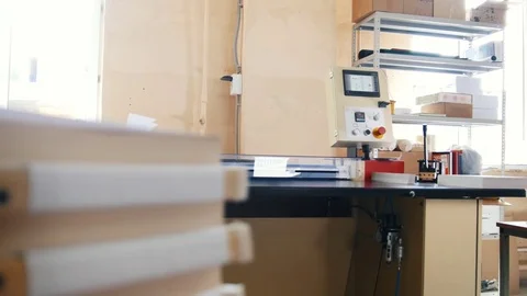 Machine working in printing house, polygraph industry - cleaning equipment Stock Footage 76961413