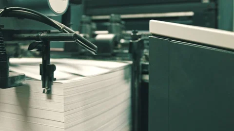 Machine working in printing house, polygraph industry Stock Footage 87449824