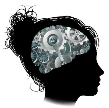 Machine Workings Gears Cogs Brain Woman Concept Stock Illustration