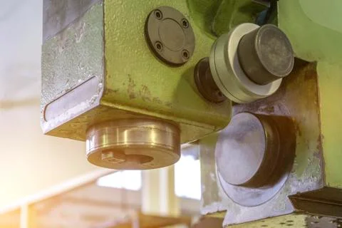 Machine workshop with drilling machine in morning Stock Photos