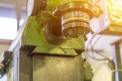 Machine workshop with drilling machine in morning Stock Photos