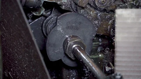 The machine in the workshop is spinning. Close-up Stock Footage 117222601
