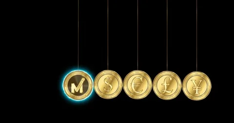 Machine Xchange Coin (MXC) cryptocurrency coin demolish main world currencies. Stock Footage 102748565