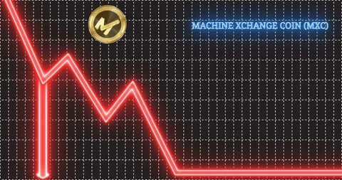 Machine Xchange Coin (MXC) cryptocurrency coin jumps down arrow of trend Stock Footage 102751102