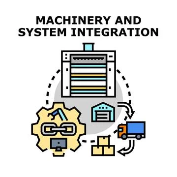 Machinery and system integration for smart manufacturing process Stock Illustration