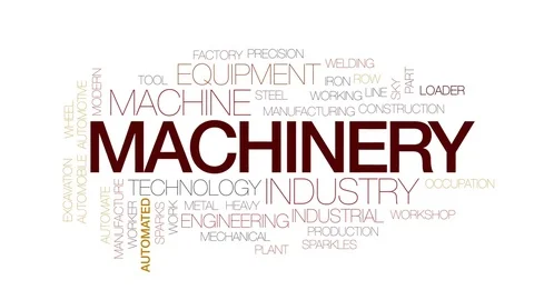 Machinery animated word cloud, text design animation. Kinetic typography. Stock Footage
