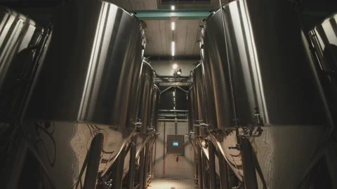 Machinery for brewing beer in a brewery Stock Footage 147354473
