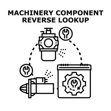 Machinery component reverse lookup identifying spare parts Stock Illustration