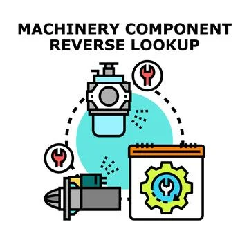 Machinery component reverse lookup identifying spare parts Stock Illustration