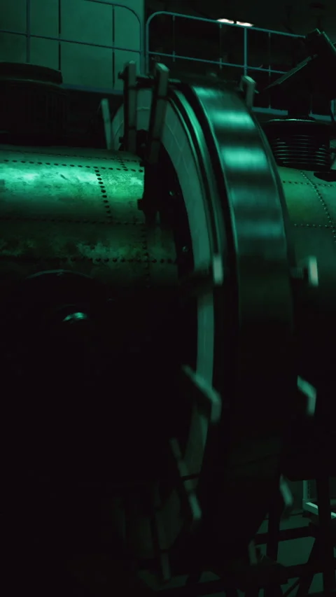 Machinery in a dark setting shows complex engineering and design elements Stock Footage 337956449