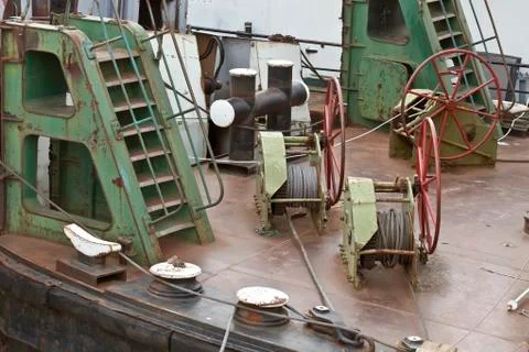 Machinery on deck of the ship Stock Photos