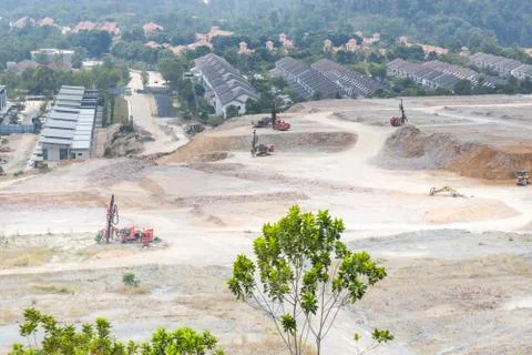 Machinery doing ground piling for development. Stock Photos
