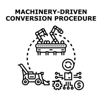 Machinery driven conversion procedure concept illustration 库存插图