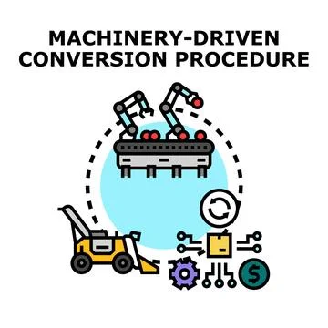 Machinery driven conversion procedure concept illustration Stock Illustration