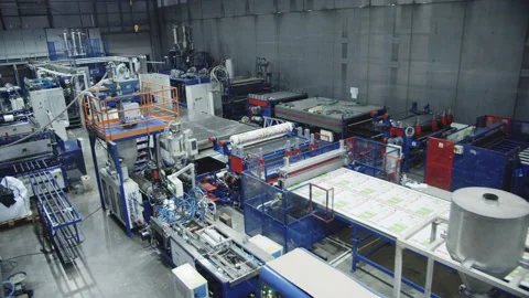 Machinery equipment and polycarbonate sheets in workshop Stock Footage 229847739