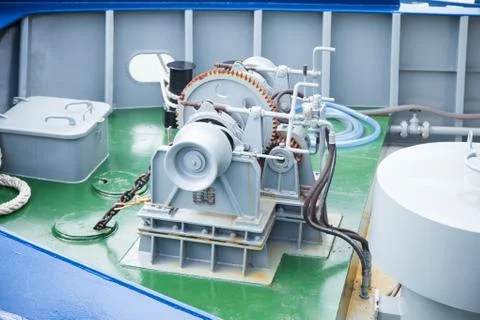 Machinery on the front of the ship. Stock Photos