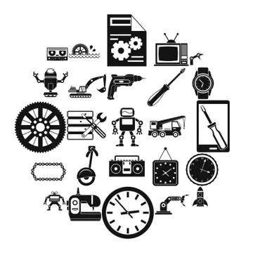 Machinery icons set, simple style Stock Illustration