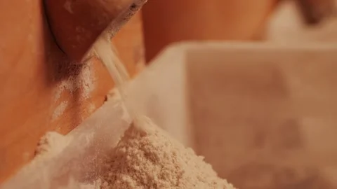 Machinery making flour in wheat flour in bakery or factory, electrical mill Stock Footage 271661307