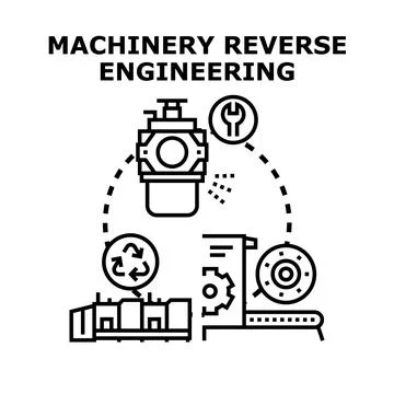 Machinery reverse engineering and industrial analysis process Stock Illustration