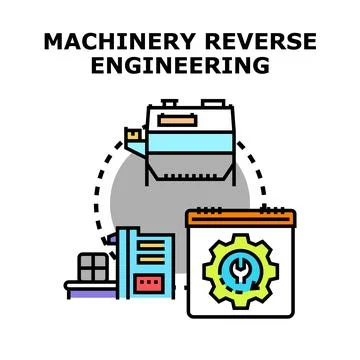 Machinery reverse engineering concept visualizing industrial process 库存插图