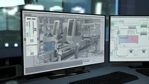 Machinery Supervisor Program Panel For Conveyor Lines Control At Dairy Factory Stock Footage 193622411