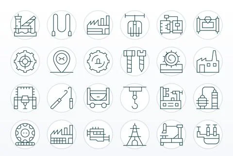 Machinery Vector Graphics Pack including 24 Thin Line 128x128 PIXEL Perfect.. Stock Illustration