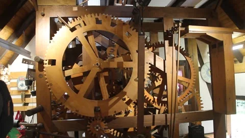 Machinery of the world's oldest-largest cuckoo clock in Triberg village, Germany Stock Footage 336693826
