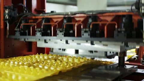 Machines do packing for chicken eggs for sale. Goods manufactured of plastic fro Video stock 199487305