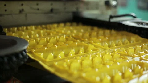 Machines do packing for eggs for sale in the supermarket. Goods manufactured of Stock Footage 199487309