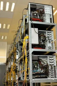 Machines mining bitcoin in data center 写真素材