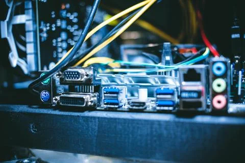 Machines for mining cryptocurrency, bitcoin. Stock Photos