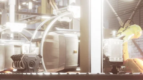 Machines working in a factory setting during daylight hours Stock Footage 342811513