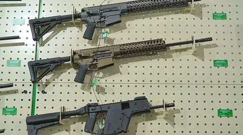 Machingun on the Stand. Weapons on Display. Demonstration of Weapons. Stock Footage 68605580