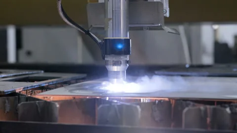 Machining and cutting of metallic part closeup. Computer control of high tech ma Stock Footage 199475049