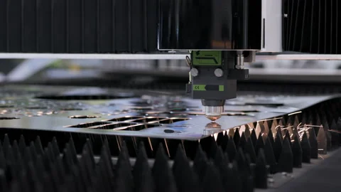 Machining and cutting of metallic part closeup. Computer control of high tech ma Stock Footage 199475281